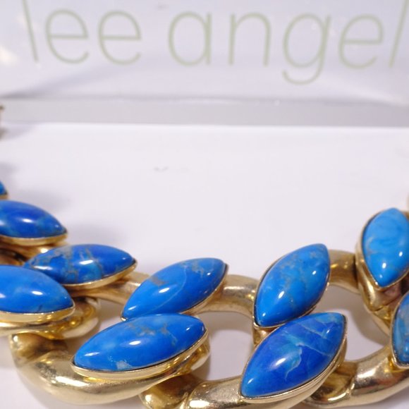 Lee Angel Brass Turquoise Teardrop Think 2 D Link Bracelet NWT 289 - Picture 7 of 16